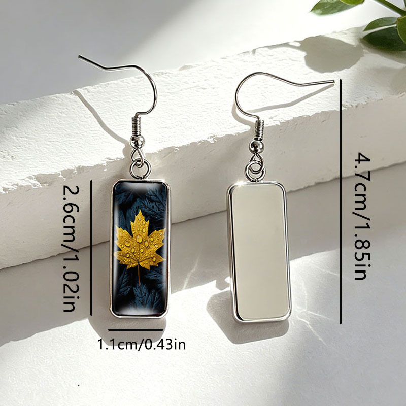 Golden Maple Leaf Stainless Steel Rectangular Drop Earrings